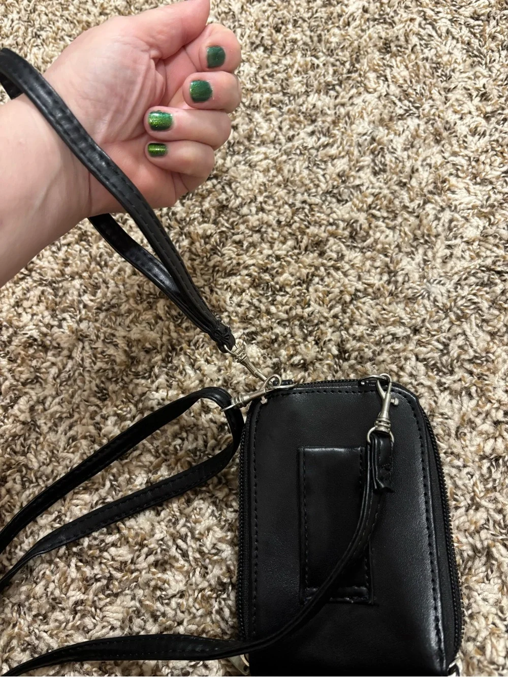 Buxton Black Zip-Around Mini Crossbody Wallet Coin Purse w Detachable Strap